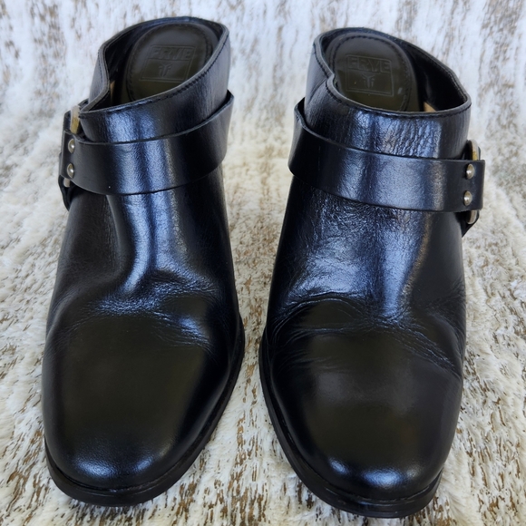 Frye "Laurie Harness Mule" Black Leather Moto Heeled Clogs | Women's Size 7 - Picture 4 of 12